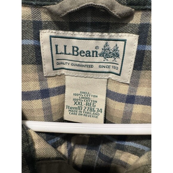 LL Bean Shirt Men XXL Olive Green Flannel Lined Hurricane Button Up Shacket - Picture 3 of 7